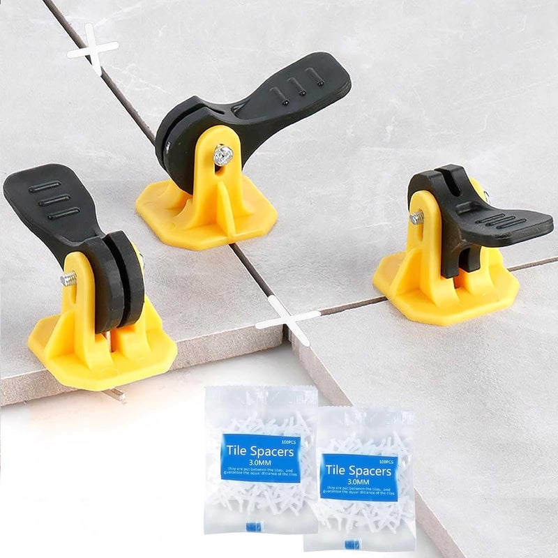 FACITE 50pcs Tile Leveling System Reusable+200pcs Cross Tile Spacers 1/8"+50pcs Replaceable Spare Steel T-Pin 1/16 Ceramic Tile Tools Plastic Shims Floor Installation Leveler Kit Adjustable Universal - Image 1